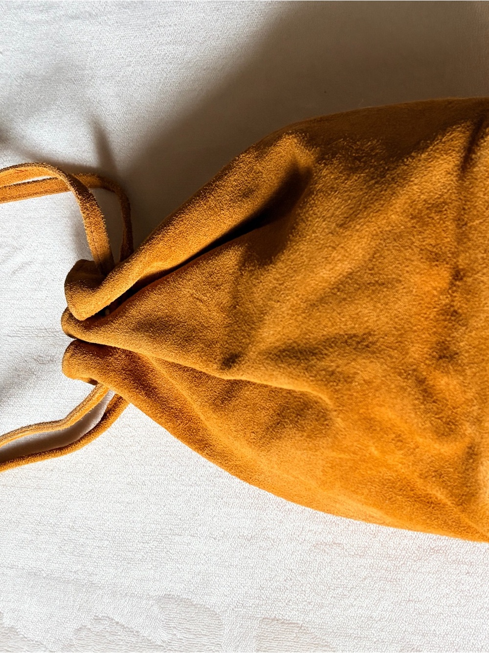 Suede Drawstring Shoulder Bag in Mustard - Picture 3 of 7
